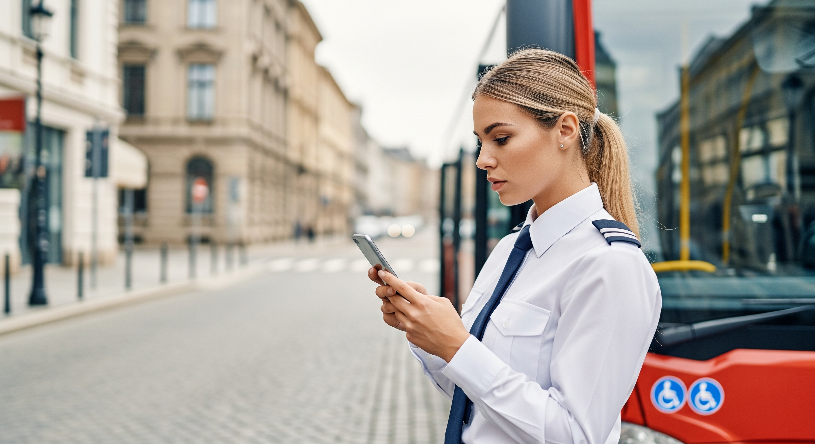 Bildbeschreibung: Tablet zeigt digitale Bedienungsanleitung für Bus